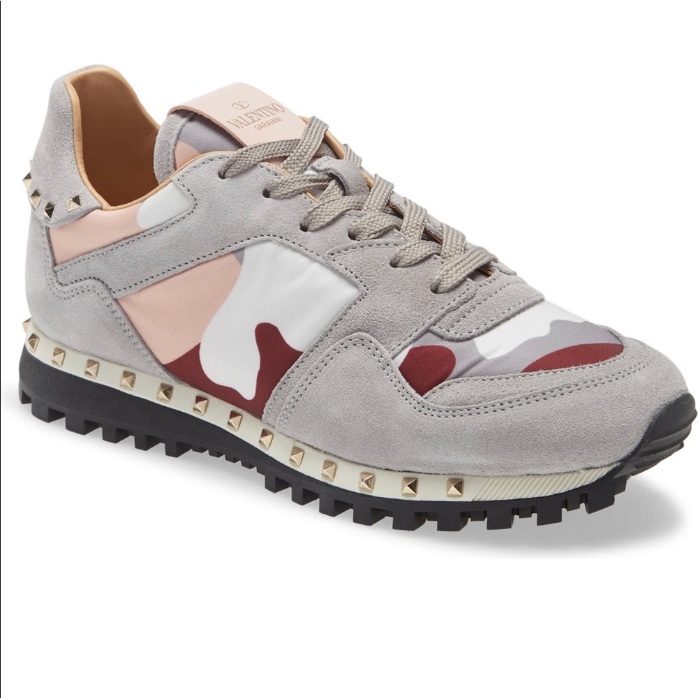 Valentino Garavani Grey Pink Camouflage Sneakers